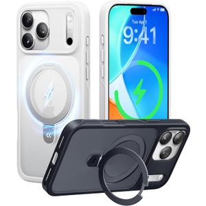 CASEKOO Ultra-Magnetic Stand for iPhone 17 Pro Case [Military Drop Protection] [Compatible with MagSafe] Shockproof Translucent Matte Slim Ring Holder Case for iPhone 17 pro 6.3", White