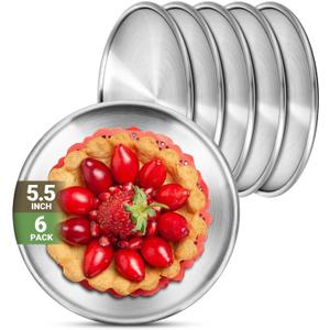 Stainless Steel Plates, 6 Pack 5.5 inch 304(18/8) Metal Food Serving Plate Set, Reusable Snack Eating Dishes Round Shatterproof Plate Silver Dinnerware for BBQ Dinner Oven Dishwasher Safe