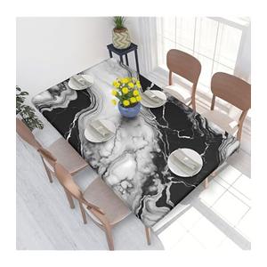 Black and White Marble Rectangle Tablecloth with Elastic Edge, 4FT Table Cloths Washable Reusable Rectangular Table Cover for Kitchen Dining Party, 48" L X 30" W