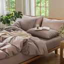MooMee Bedding Duvet Cover Set 100% Washed Cotton Linen Like Textured Breathable Durable Soft Comfy (Heathered Mauve Brown, Queen 90"x90")