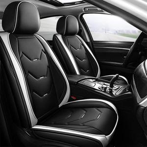 otoez Car Seat Covers Full Set, Universal Leather Seat Cover for Car, Waterproof 5 Seat Automotive Front and Back Seat Protector Full Coverage for Most Sedens Trucks SUVs, White & Black (No Pillows)