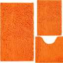 Bathroom Rugs Chenille 3-Piece Extra Soft and Absorbent Shag Bathroom Rugs, Machine Wash Mat, Strong PVC Non-Slip Underside, Plush Carpet Mats (Orange) (2'8" x 1'8" (16x24"+20x32"+20x20"U shape)