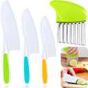 4 Pcs Kids Knife Set, Kids Kitchen Knife with Crinkle Cutter, Serrated Edges Plastic Toddler Chef Knife for Real Cooking & Cutting Fruit Bread