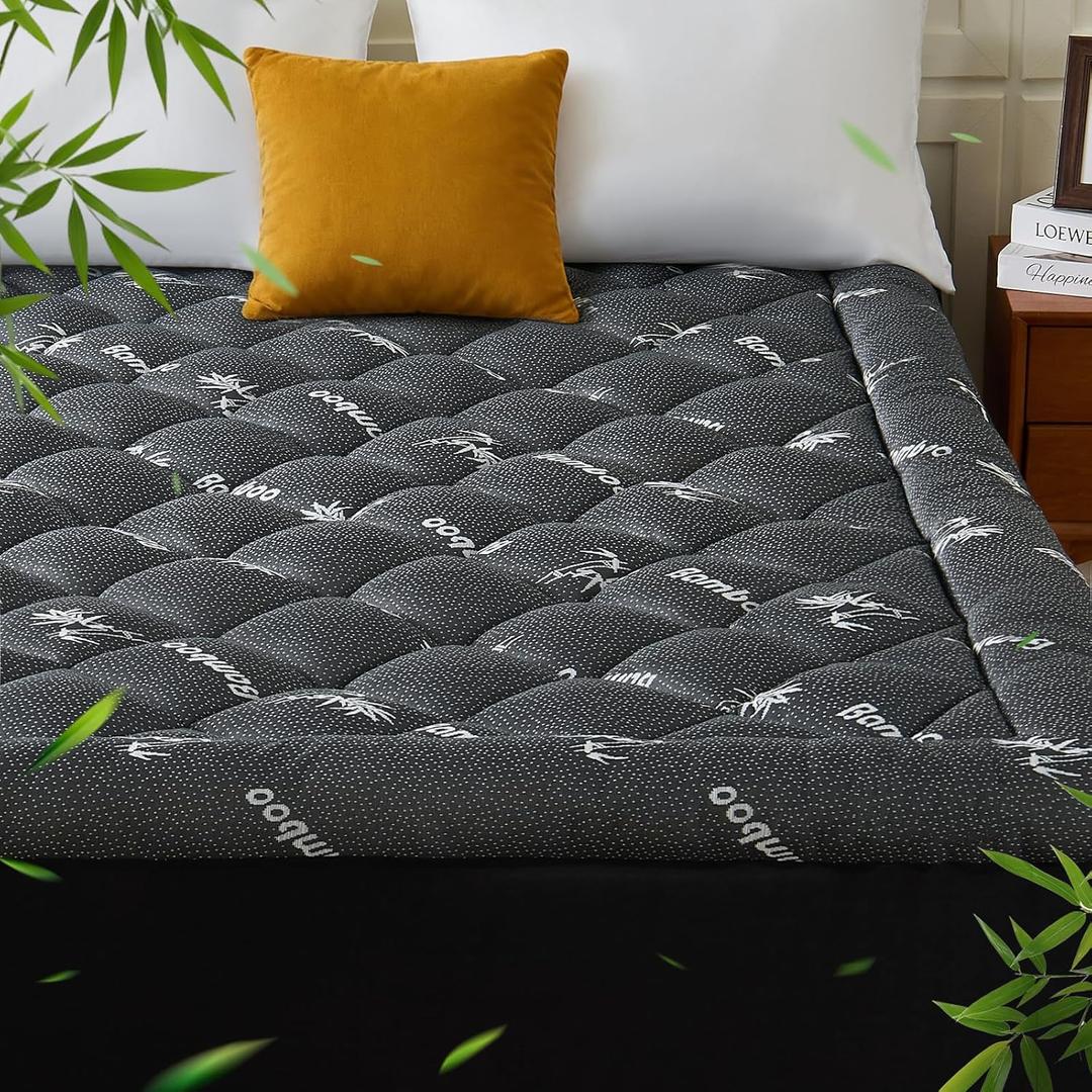 Queen Mattress Topper, Viscose Derived from Bamboo Thick Pillow Top Mattress Pad with Deep Pocket, Naturally Cooling for Hot Sleepers, Soft for Back Pain Relief, Premium Dark Grey