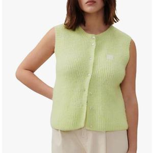 Open Front Sleeveless Sweater Top for Women Crochet Knit Button Down Round Neck Tank Top Going Out Knit Vest One Size