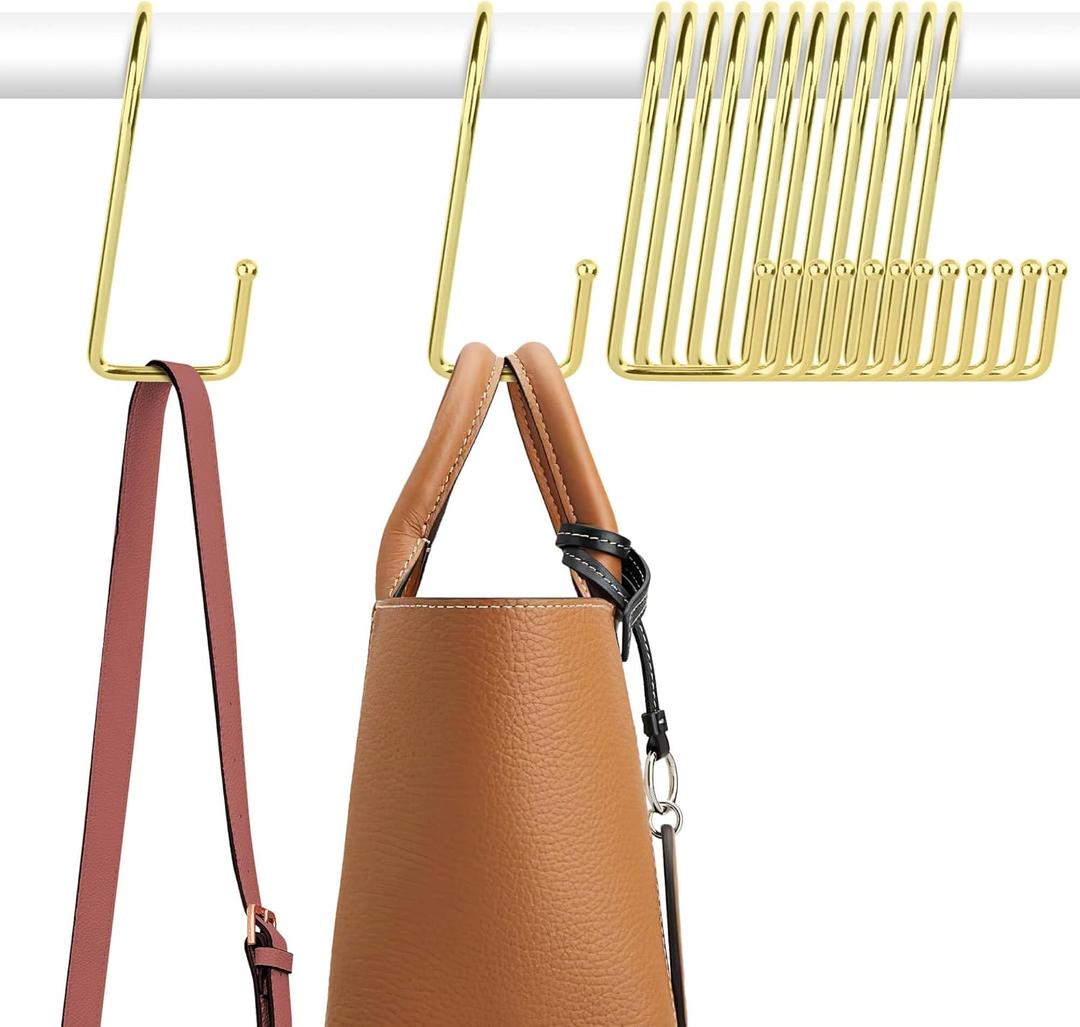 ZEDODIER 15 Pack Purse Hanger Purse Hooks for Closet, Sturdy Metal S Hooks Bag Organizer Backpack Holder, Closet Organizer and Storage, Gold
