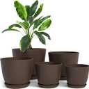 Utopia Home - Plant Pots Indoor with Drainage - 7/6.6/6/5.3/4.8 Inches Garden Flower Pots for Indoor Planter - 5 Pack Brown Plastic Planters - Ideal for Stocking Stuffers or Room, Office Home Decor