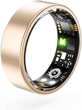 Health Rings for Women Men, Smart Ring with Heart Rate, Blood Oxygen, Blood Pressure, Sleep Tracker, Step Tracker, No Subscription Fee, IP68 Waterproof Smart Ring for iphone & Android (Gold, 7#)