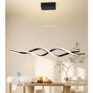 Jaycomey Modern Chandelier for Dining Room Dimmable LED Pendant Light with Remote Control, Acrylic Wave Chandeliers Adjustable Hanging Chandeliers for Bedroom Kitchen Living Room,3000K-6000K,28W,Black
