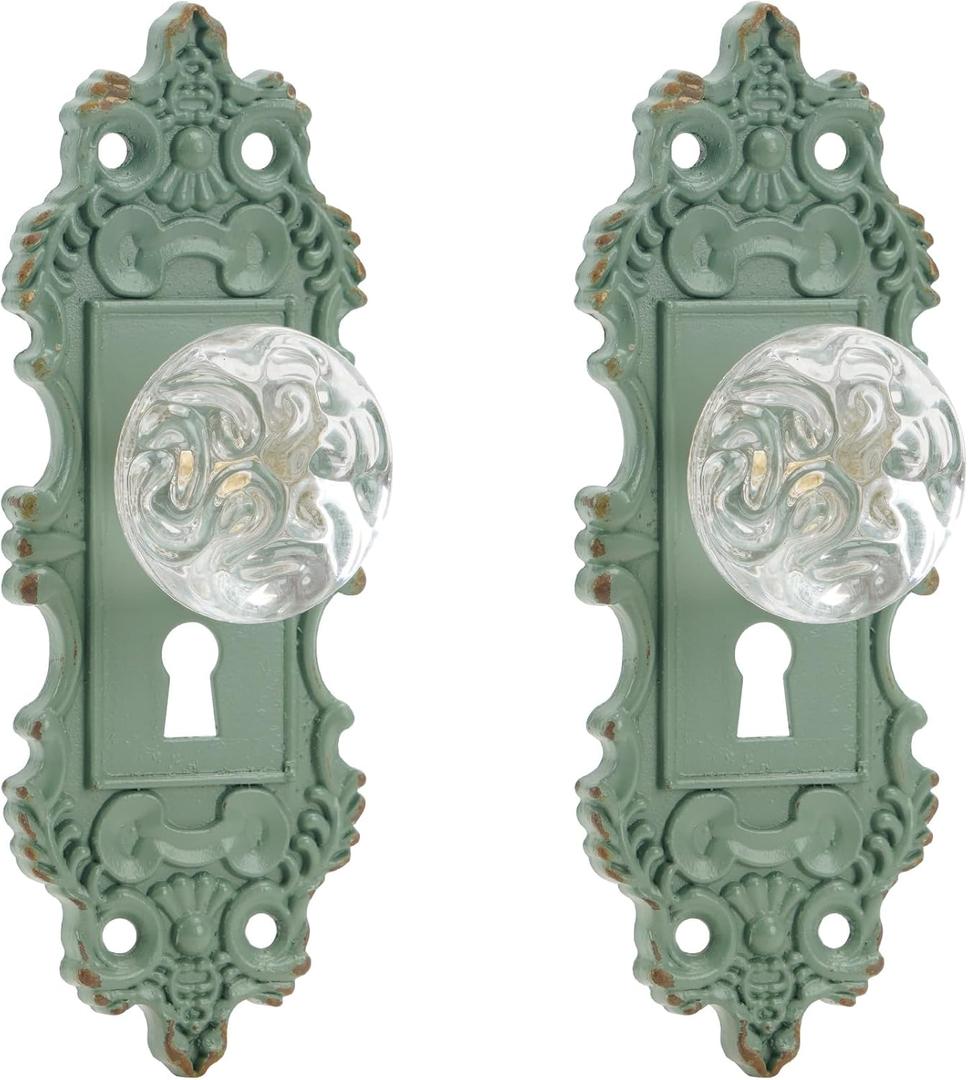 SOFFEE DESIGN 2pcs Vintage Cabinet Knob Dresser Drawer Pulls, Distressed Closet Handles with Clear Resin Knob, Door Knobs for Cupboard, Kitchen Furniture - Matte Green