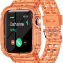 Clear Band Compatible for Apple Watch Band, Jelly Crystal Women Men Watch Bumper Case Strap for iWatch Series 9 8 7 6 5 4 3 2 1 SE (Orange), Size: 41mm/38mm/40mm