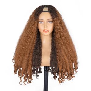 Afro Wig V Part Kinky Curly Wigs for Black Women, 180% Density Wear and Go Glueless Wig with Unique Bouncy Curls in the End, Synthetic No Leave out Clip in (#DR4-30BL Ombre Ginger Brown, 24 Inch)