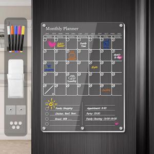 IDEATECH Acrylic Magnetic Fridge Calendar Planner 2025, Clear Dry Erase Board for Refrigerator, 2in1 Vertical Monthly & Weekly Planner to Do Grocery List Board,Family Calendar WhiteBoard Magnet(White) (12"W x 16"H, White Text)