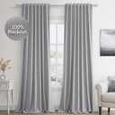 Light Grey Linen Blackout Curtains 108 Inch Length 2 Panels Set for Living Room Bedroom Back Tab Thermal Insulated 100% Black Out Linen Drapes Room Darkening Window Curtains 108 Inches Long