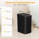 Black Bathroom Trash Can 2.6 Gallon Motion Sensor Trash Cans Automatic Touchless Garbage Bin Small Smart Trash Can for Bathroom,Kitchen, Toilet, Bedroom, RV