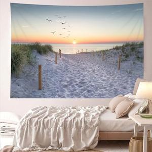 TUGCAY Ocean Beach Tapestry Sunset Seabird Seaside with Grass Wall Hanging Tapestries Nature Landscape Tapestry for Bedroom Living Room Dorm Decor, 60x40 Inches