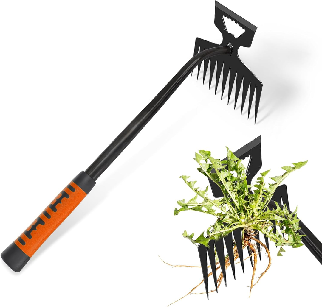 Weed Puller Tool Weeding Tools Gardening Portable Sturdy Effective Hand Weeder Tool Made of High Strength Stainless Steel for Backyard Farming, Gardening (11 Teeth)