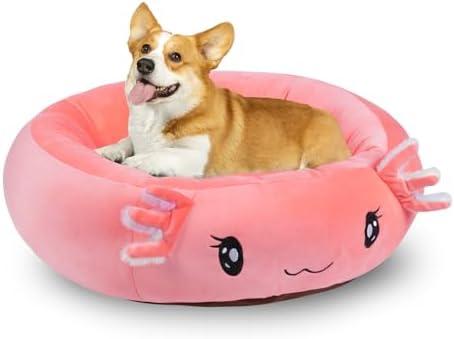 26" Pink Axolotl Pet Bed, Calming Dog & Cat Plush Bed, Fulffy Comfy Padded Cat Mat Plush Pet Bed, Non-Slip Bottom, Soft Washable Sleeping Dog Cot for Medium Small Dogs Cat Puppy Kitty