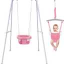 2 in 1 Baby Jumper with Swing - Indoor and Outdoor Use, Toddler Swing with Foldable Stand Pink