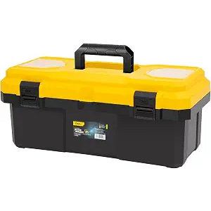 18 Inch Tool Box with Lock, 2-Layer Heavy-Duty Organizer with Removable Tray, Liftable Lid for Small Parts, 29lb Capacity & Carry Handle for Tools, Camping, Medical Supply Storage