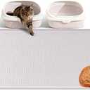 Large Cat Litter Mat with Toy Ball, 38'' x 25'' Silicone Cat Litter Trapping Mat for Scatter Control, Soft on Kitty Paws, Easy to Clean (White)