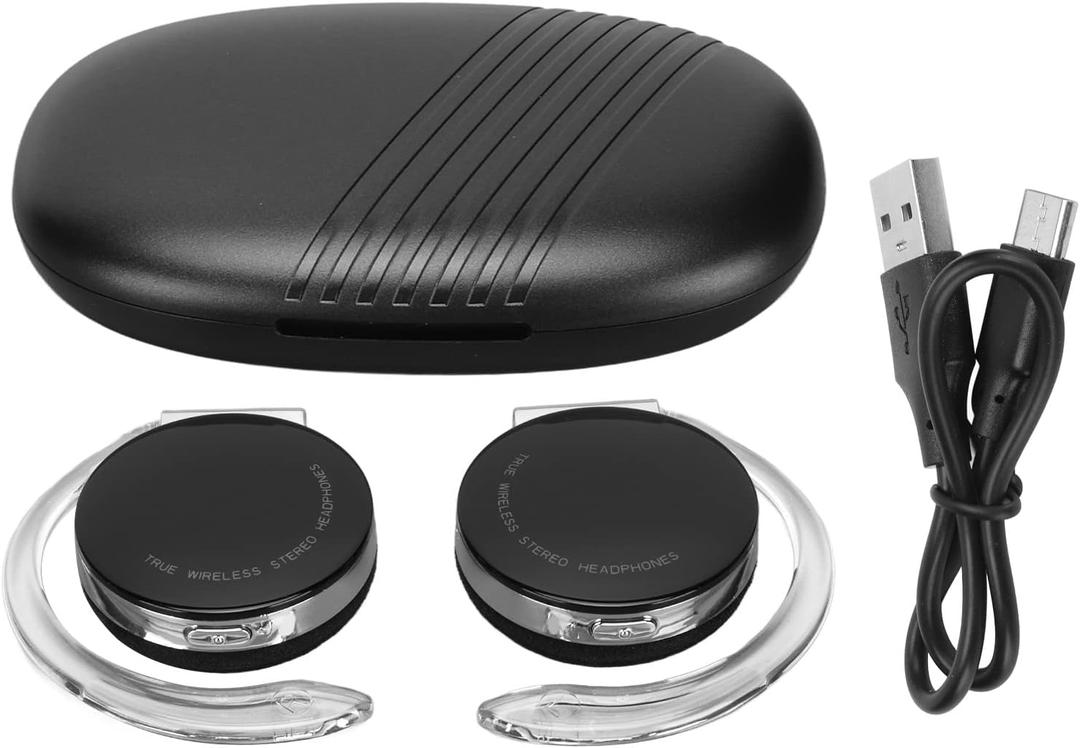 Jectse Clip Headphones, Bluetooth Headphones Clip Type Earphones with Charging Case and Cable, Earphones Portable Stereophone Clip on Headphones (Black)