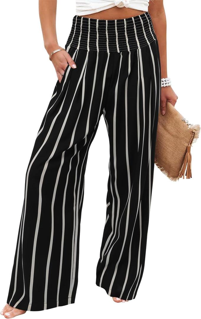Angerella Womens Elastic High Waisted Palazzo Pants Casual Wide Leg Long Lounge Pant Trousers with Pocket (Small, #2 Bwstripe) Angerella Womens Elastic High Waisted Palazzo Pants Casual Wide Leg Long Lounge Pant Trousers with Pocket (Small, #2 Bwstripe)