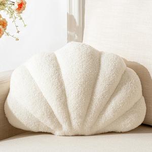 Seashell Throw Pillows Shell Shaped Pillow White Sea Shell Pillows for Bed Seashell Decorative Pillow Soft Plush Pillow Sea Couch Decoration(13 X 10 inch)