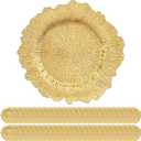 50 Pack Gold Charger Plates Bulk, 13" Plastic Reef Chargers for Dinner Plates, Round Charger Plate with Floral Reef Design for Dinner Wedding Party Table Setting Decoration