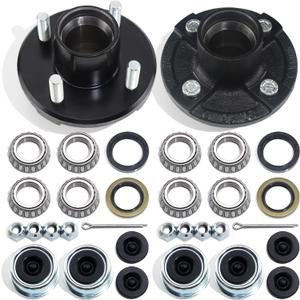 2 Sets 4 on 4'' Trailer Hub Kit for 2000 lbs 1" or 1-1/16" Trailer Straight Axle, 4x4'' Trailer Idler Hub Kit 4 Bolt, Fits 1" and 1-1/16" Spindle, Trailer Hub Kit with Extra Cap & Rubber Plug