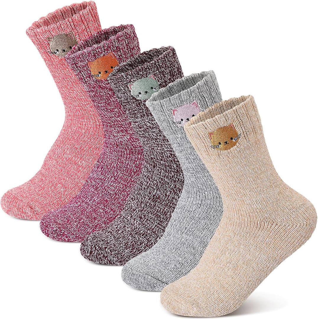 5 Pairs Winter Wool Socks Thick Soft for Women, Vintage Winter Warm Womens Boot Sock Gifts (Gentle Blending)