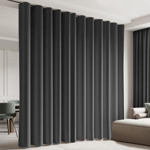 Cbsroro Room Divider Curtains, Blackout Ceiling Track Curtains with Hooks Wall Dividers for Bedroom Living Room Separation Office Privacy Partition, Noise Reduction, W100 × L84 Inch, 1 Panel, Black