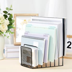 Black Incline File Organizer for Desk with 7 Slot Metal Wire Mesh File Rack Sorter for Home School Office Letter Mail Paper Document Folder Desk Accessories