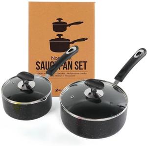 Nonstick Saucepan Set - 1 Quart and 2 Quart,Ultra Non Stick Sauce Pan Small Pot with Glass Lid,Great for Home Kitchen Restaurant,Black