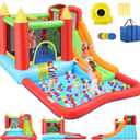 AKEYDIY Inflatable Bounce House for Kids, Fun Jumping Area with Basketball Hoop, Large Pool, Long Slide with Climbing Wall Bouncy House with Air Blower Outdoor Backyard