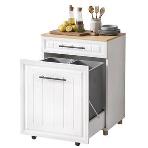 ZIFTY Double 210 Gallon Pull Out Trash Can Cabinet, Pet Proof Freestanding Kitchen Trash Bin Cabinet with Hideaway Drawer, Wooden Garbage Recycling & Laundry Hamper for Kitchen, Laundry, Living Room