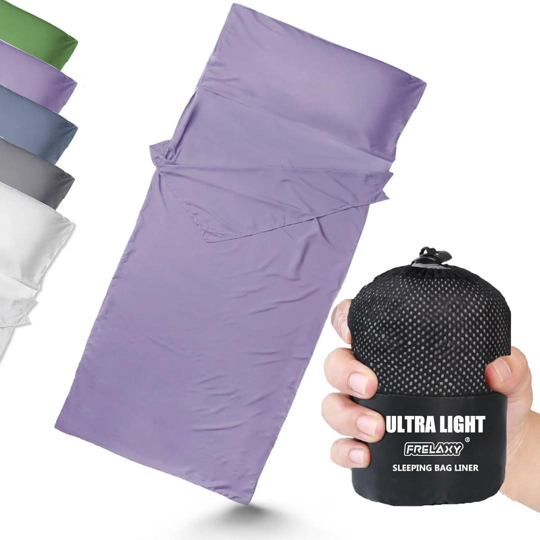Frelaxy Ultralight Sleeping Bag Liner - Lighter & Compact, 3 Sizes Travel Sheets & Adult Sleep Sack, Comfy Breathable & Cooling & Silky Soft, Quick-Drying, for Backpacking, Hotel, Camping, Hostels (37.4in x 84.6", Purple)
