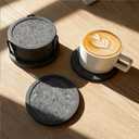 Set of 6 Non-Slip Silicone Coasters with Holder, Double-Sided Absorbent for Hot/Cold Drinks, Scratch & Water Ring Protection for Wood Tables, Home Office Bar, Black Gold Marble (Grey) (Gray)