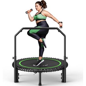 BCAN Adult Mini Trampoline, 40" Fitness Trampoline with Bungees, U Shape Adjustable Foam Handle, Stable & Quiet, Indoor Outdoor Workout-Green