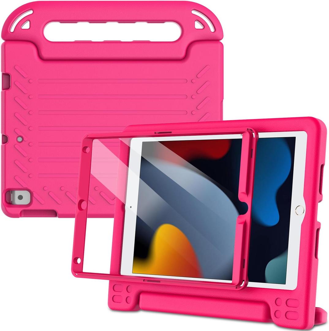 LTROP Kids Case for iPad 9th/ 8th/ 7th Generation 10.2-inch (2021/2020/ 2019) - iPad 10.2 Case for Kids, Light Weight Convertible Handle Stand Child-Proof for iPad 9 8 7 Gen 10.2, Hot Pink