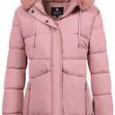 ASPO Women's Winter Warm Coats Waterproof Thick Fleece Lined Down Puffer Jacket 5 Pockets Long Parka Faux Fur Detachable Hood Pink L (Pink, L)