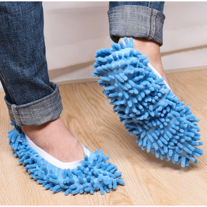 2 Pairs Dust Mop Slippers - Gray and Blue - One Size Fits Most