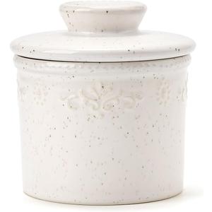 XELA Ceramic Butter Dish - French Butter Crock With Water Line - Keeps Your Butter Fresh and Spreadable - Speckled White