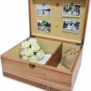 Wooden Keepsake Box, Large Acacia Storage Box with Magnetic Photo Display,Decorative Wooden Box with Felted Protection,Memory Storage Box for Photos,Letters,Jewelry,Crafts,Time Capsule,11"x8.5"x5"