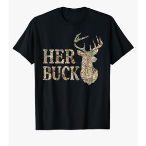 Retro Her Buck Camo Deer Hunting Camouflage Matching Couple T-Shirt, 2XL