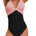 SEAFORM Womens One Piece Swimsuit Tummy Control Swimsuits V-Neck Push Up Swimwear Full Coverage Slimming Bathing Suits (Large, Pink/Black)