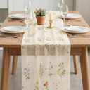 Artoid Mode Wildflower Floral Beige Apricot Gauze Embroidery Table Runner 120 Inch 10FT, Tulle Seasonal Spring Kitchen Dining Table Decor for Home Party