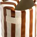Ceramic Coffee Mug with Sip Hole, 10 oz Ceramic Coffee Travel Mug, Retro Hand-Painted Striped, with Wide Mouth and Sip Hole, Heat-Resistant, Ideal for Home and Office, Brown