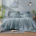 Monbix Queen Comforter Set - 7 Pieces Dusty Blue Cationic Dyeing Bed in a Bag Queen Bedding Sets with Sheets, Pillowcases & Shams, Reversible Bedding Comforters