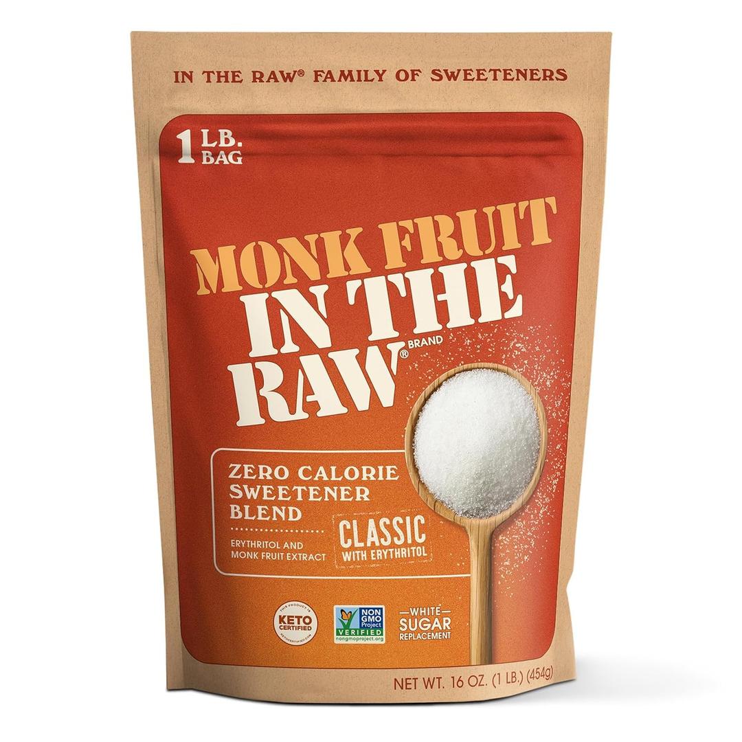 Monk Fruit In The Raw Sweetener Baker's Bag, 16 oz., Keto Certified Monk Fruit Sweetener, Zero Calories, Zero Net Carbs, Non-GMO Project Verified, BB 12/08/28